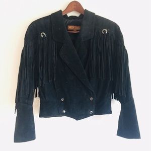 Vintage Black Leather Fringe Jacket
